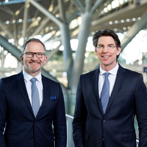 Die beiden Geschäftsführer der Flughafen Stuttgart GmbH: Ulrich Heppe links im Bild, Carsten Poralla rechts im Bild
