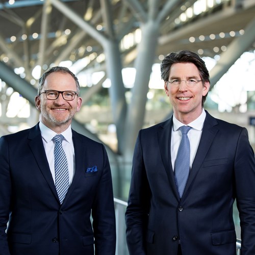 Managing Directors Flughafen Stuttgart GmbH: Ulrich Heppe, CEO (on the left) and Carsten Poralla, Managing Director (on the right)
