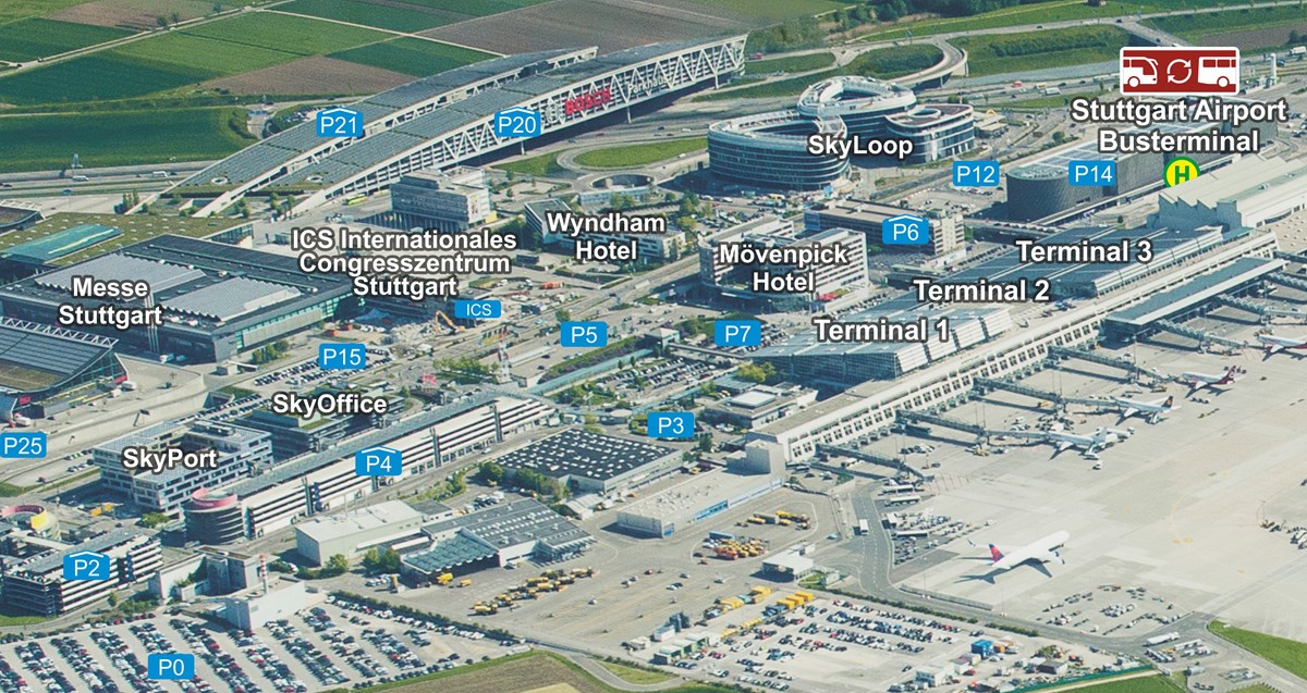 Luftbild mit Überblick über den Campus am Flughafen